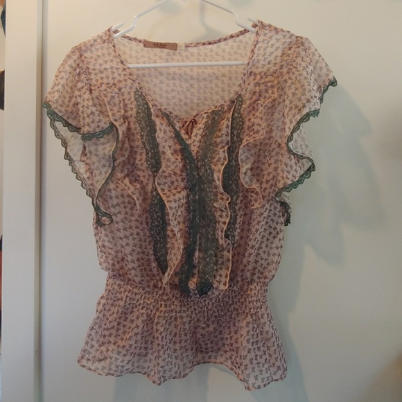 Sheer Butterfly Ruffle Blouse - Picture 2 of 4